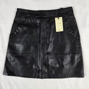 Ebossy Black Faux Leather Mini Skirt Built In Shorts Patch Pockets Size S